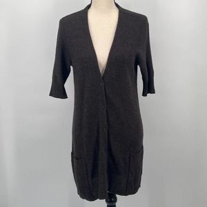Eileen Fisher Womens Duster Sweater Brown Wool Blend 3/4 Sleeve V Neck Pockets S